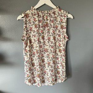 Worn once! Elegant LOFT floral sleeveless top with high-neck collar